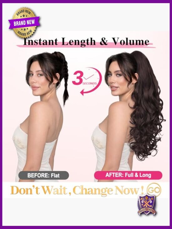 24 Inch Wavy Clip In Ponytail Extension Long Curly Hairpiece Glueless main image 4